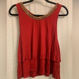 NWT Charlotte Russe Rust Color Tiered Tank Top With Beaded Neckline Size L